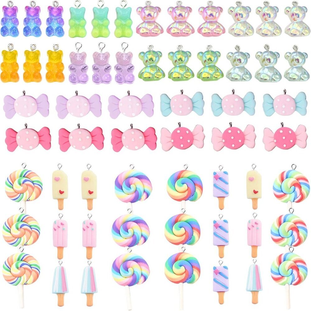 Colorful Candy Pendant Charm, Cute Resin Charms for Jewelry Making Keychains Nec